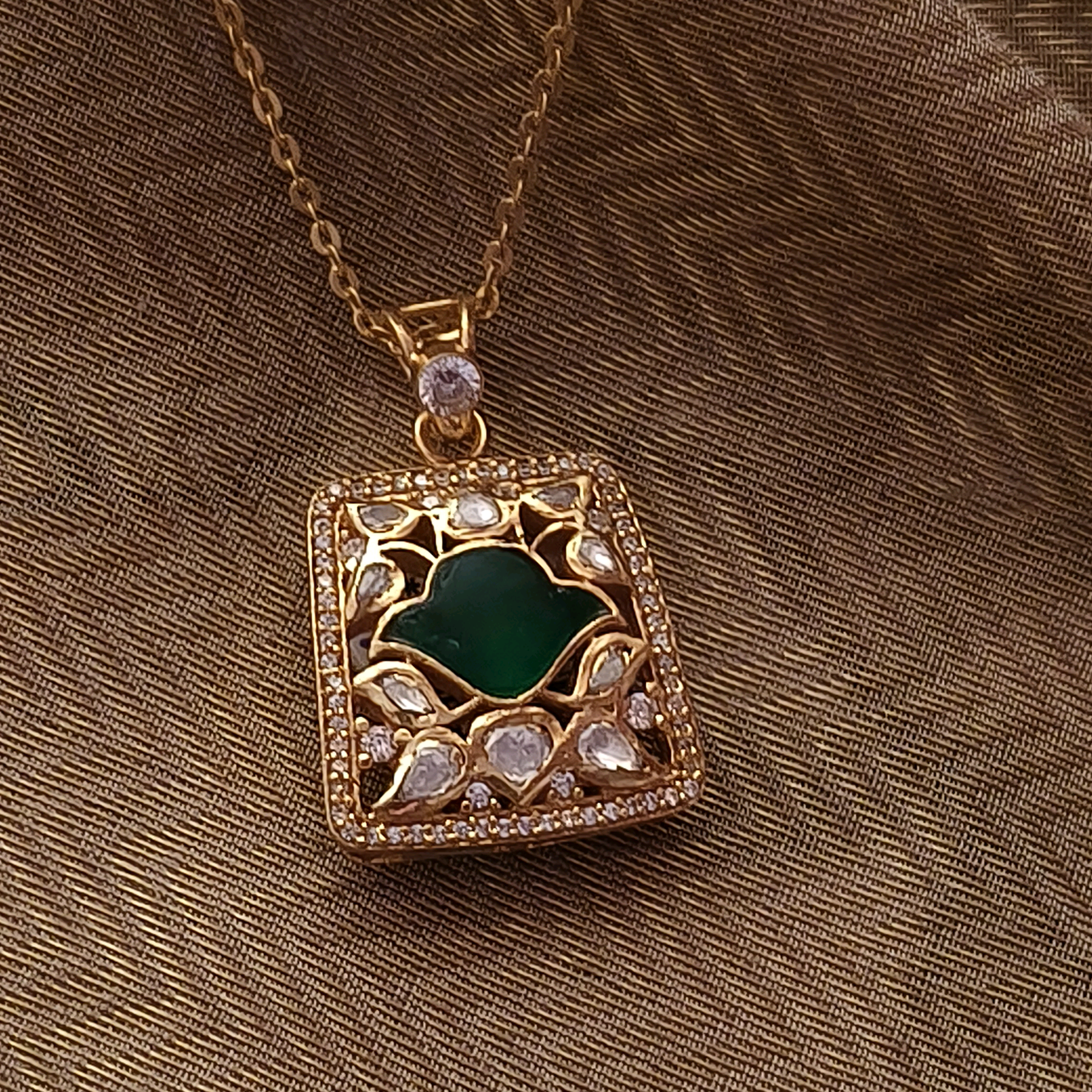 Nayaab Green Moissanite Pendant with Chain